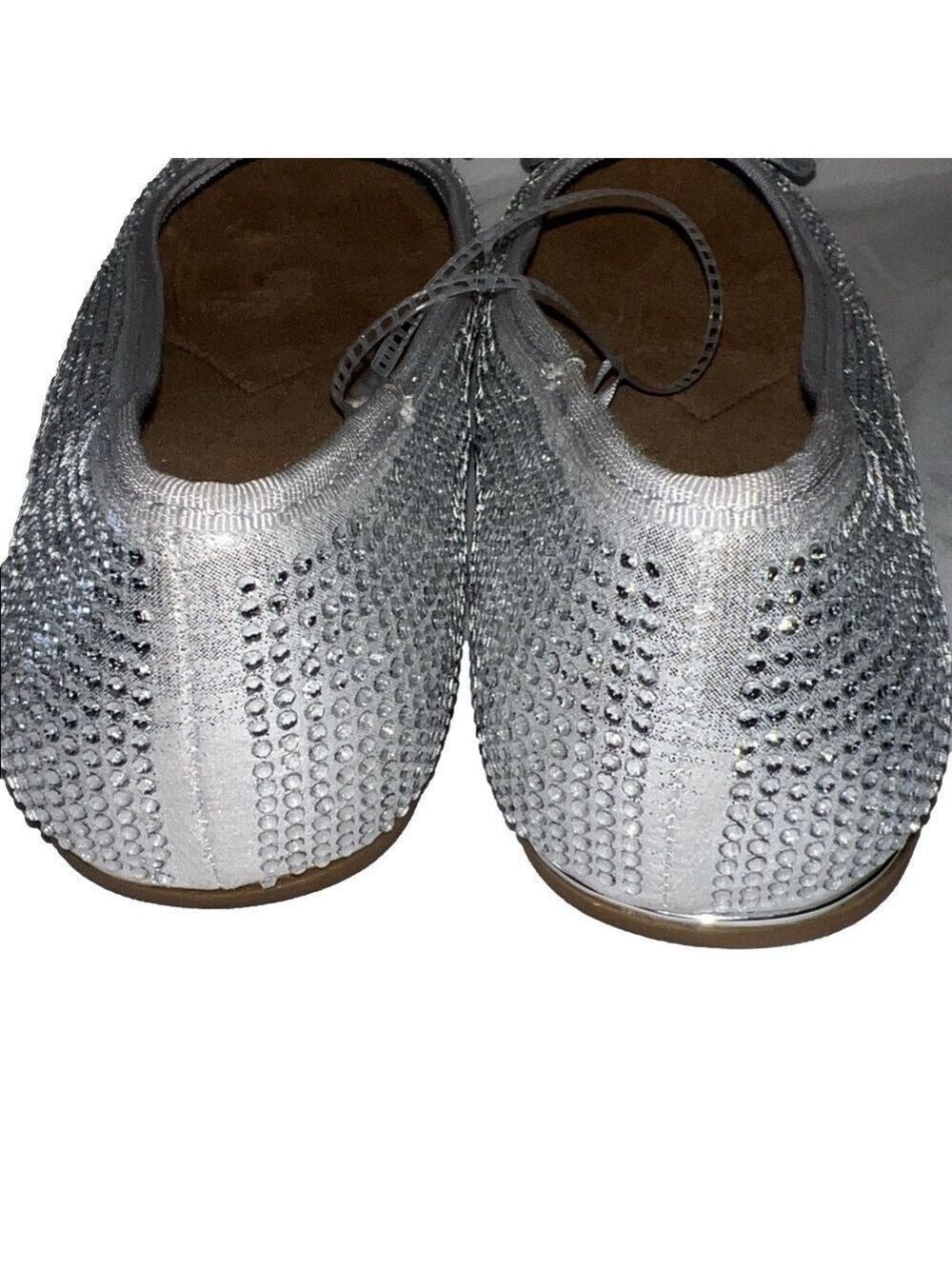 Andiamo Silver Rhinestone Flats with Bow, Size 11,  (T2) - Picture 7 of 10